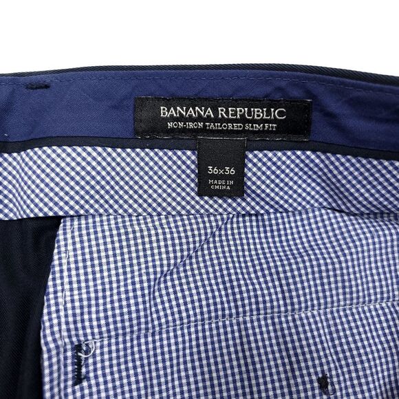 Banana Republic Non-Iron Tailored Slim Fit Dress Pants Mens 36x28 Navy 12" Rise - Picture 3 of 8